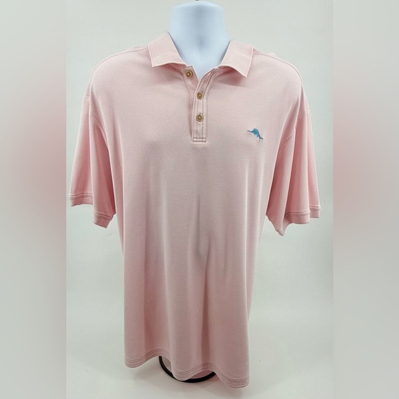 Tommy Bahama Supima Knit Cotton Polo Shirt Pale Pink w/ Blue Marlin Men’s 2XL - Picture 1 of 9